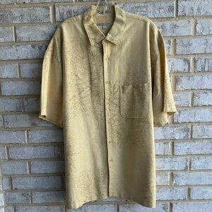 Geoffry Beene Short Sleeve Button Up Linen Blend Tropical Shirt Men's Size L